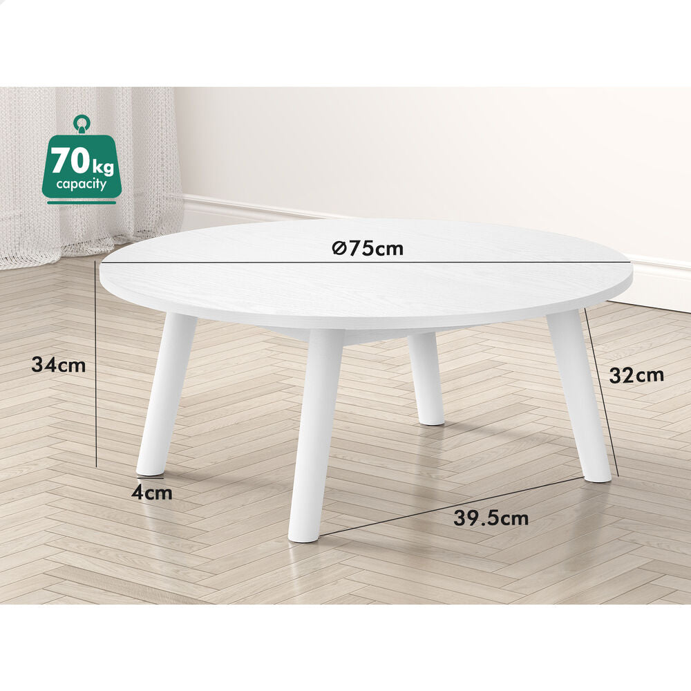 ALFORDSON Coffee Table Modern Round Table Sturdy Wooden Legs Living Room White