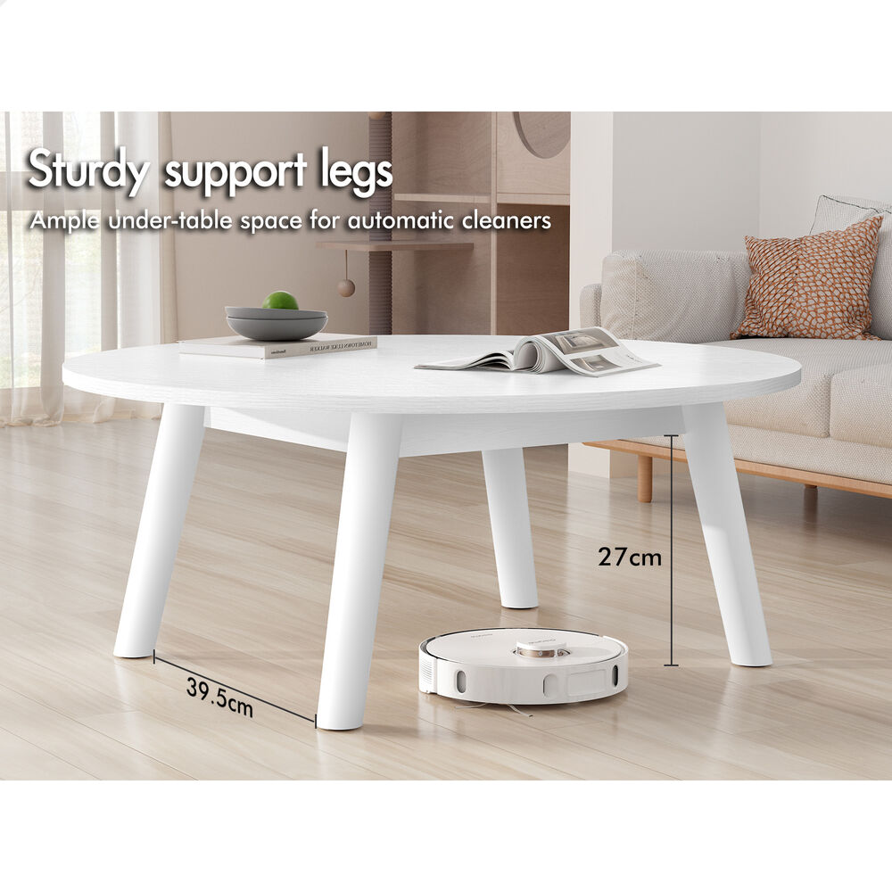 ALFORDSON Coffee Table Modern Round Table Sturdy Wooden Legs Living Room White