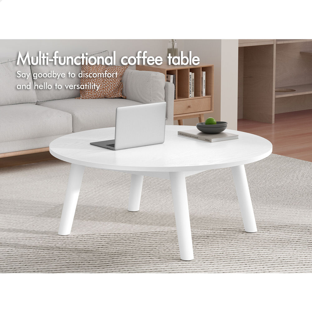 ALFORDSON Coffee Table Modern Round Table Sturdy Wooden Legs Living Room White