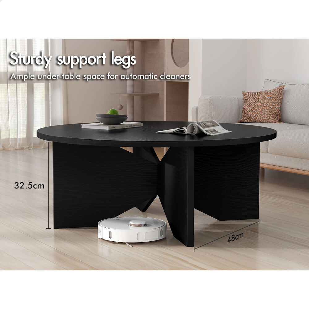 ALFORDSON Coffee Table Modern Round Table X-shape Wooden Legs Living Room Black