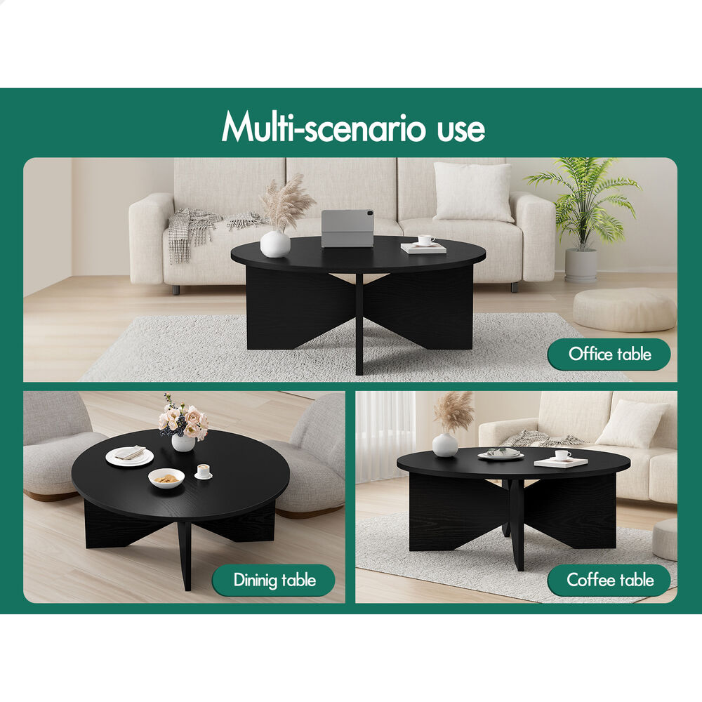 ALFORDSON Coffee Table Modern Round Table X-shape Wooden Legs Living Room Black