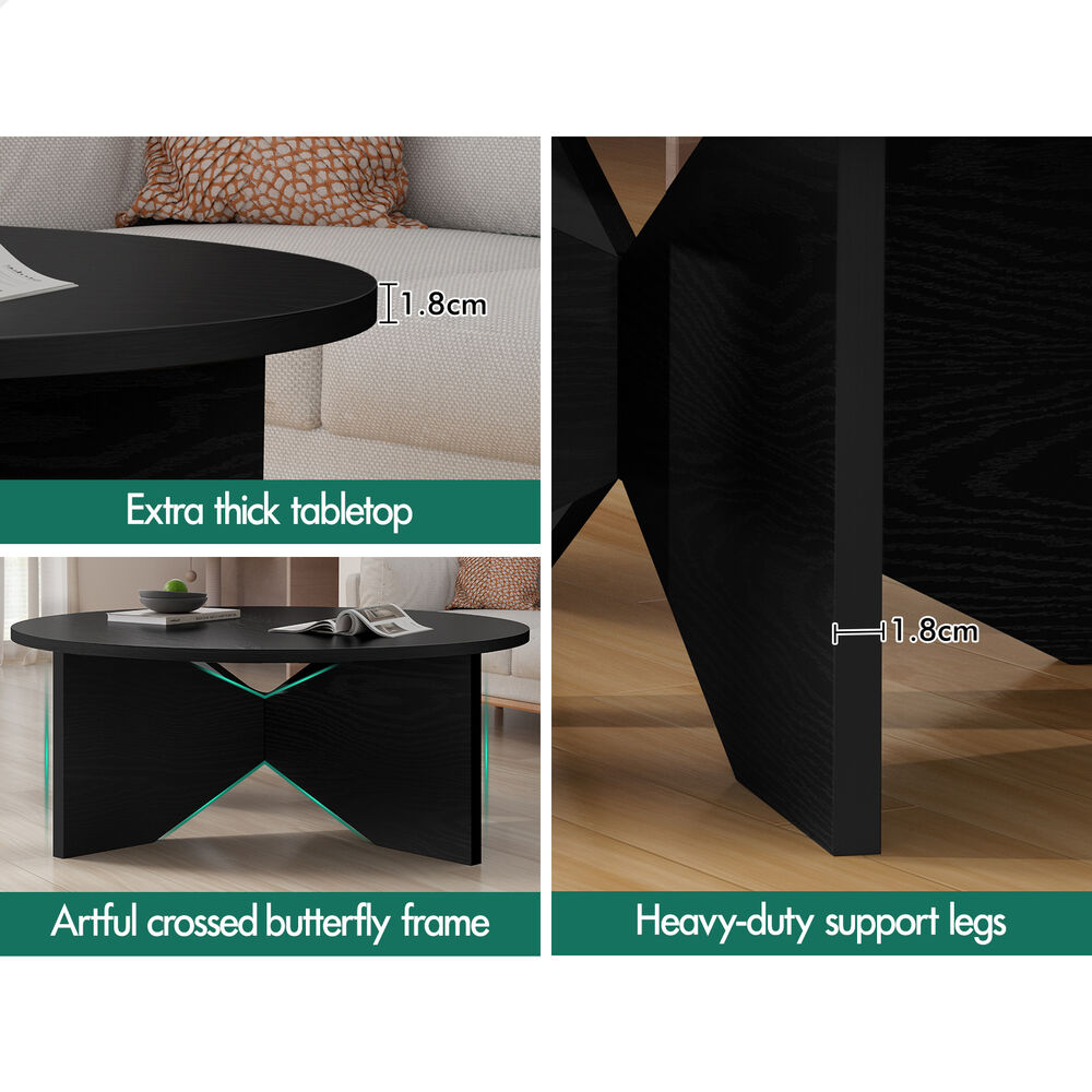 ALFORDSON Coffee Table Modern Round Table X-shape Wooden Legs Living Room Black