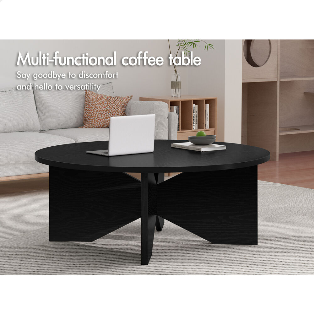 ALFORDSON Coffee Table Modern Round Table X-shape Wooden Legs Living Room Black