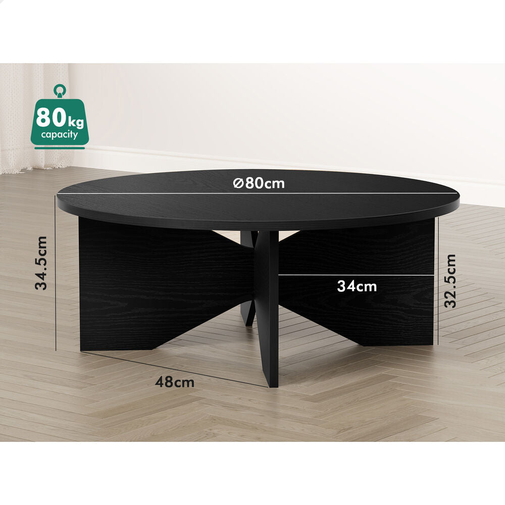 ALFORDSON Coffee Table Modern Round Table X-shape Wooden Legs Living Room Black