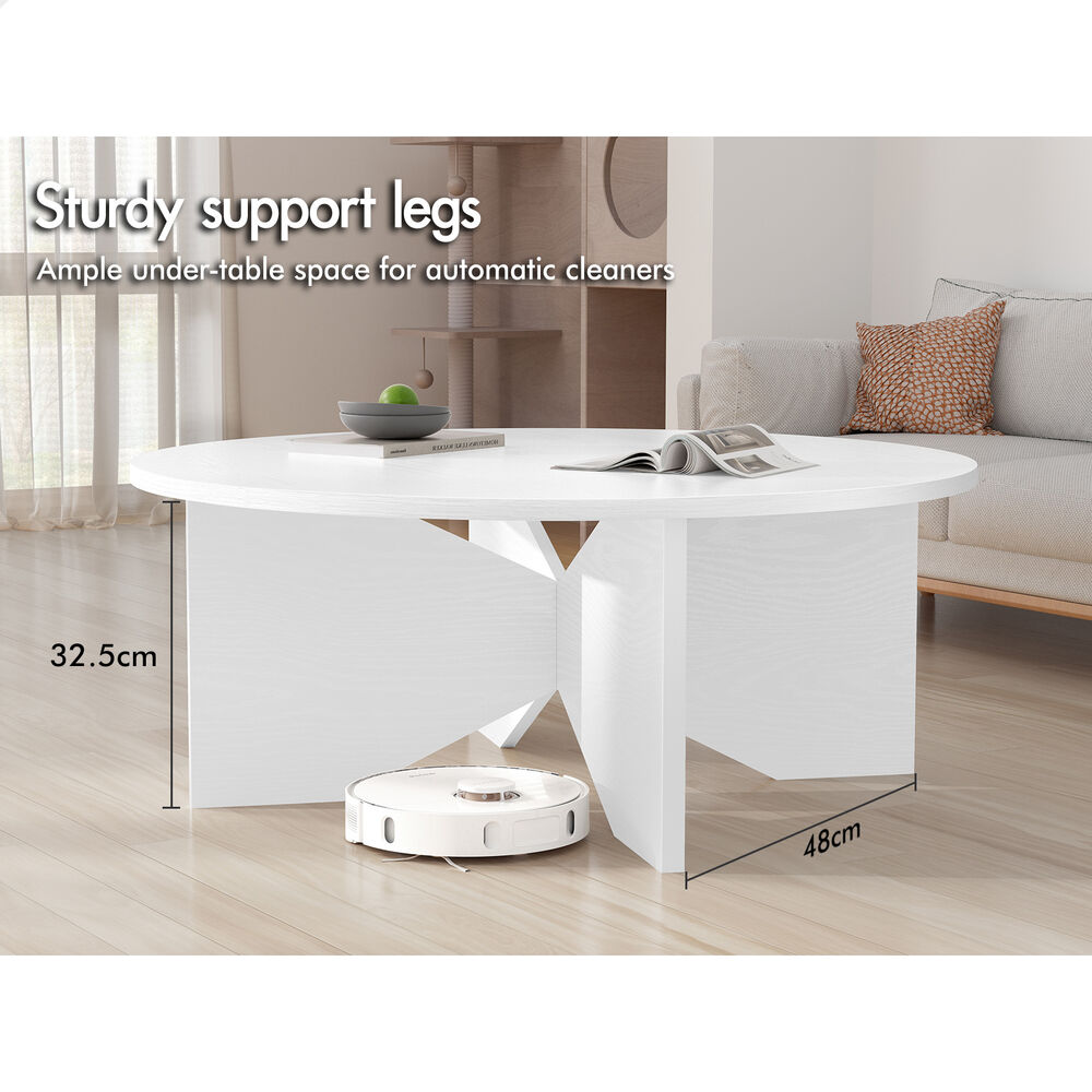 ALFORDSON Coffee Table Modern Round Table X-shape Wooden Legs Living Room White