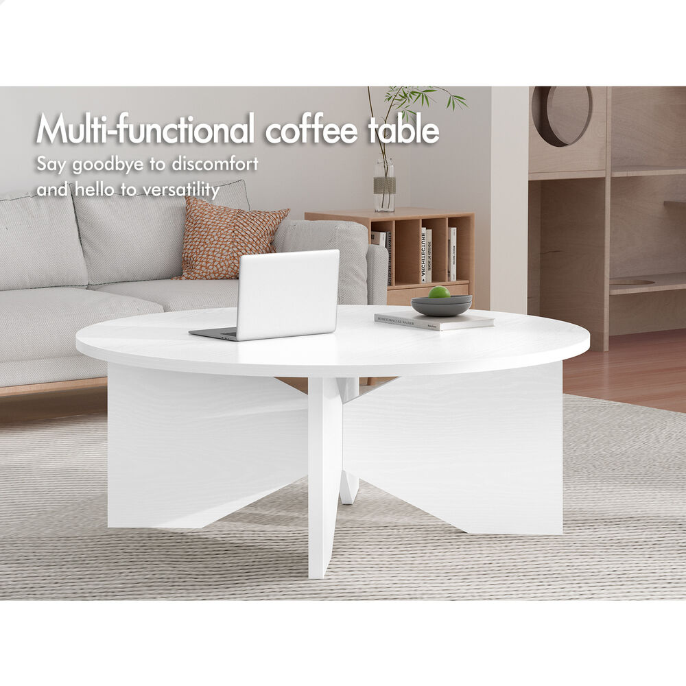 ALFORDSON Coffee Table Modern Round Table X-shape Wooden Legs Living Room White