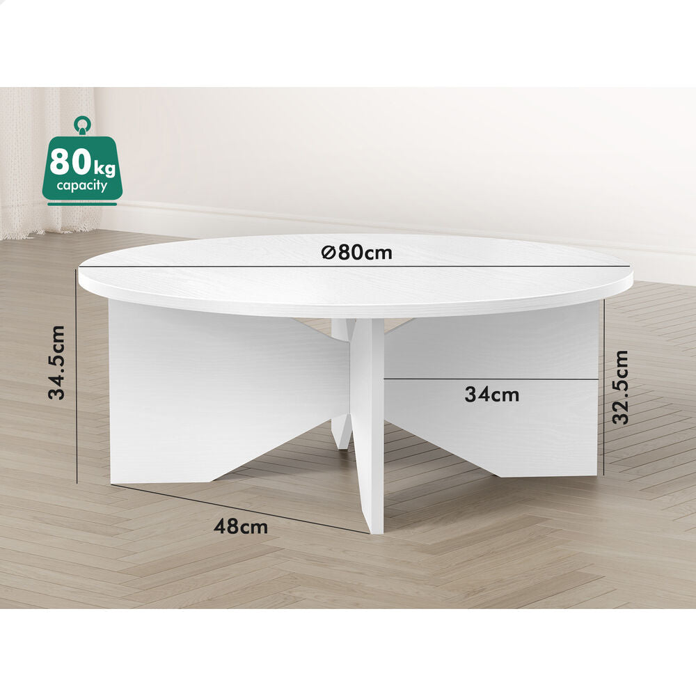 ALFORDSON Coffee Table Modern Round Table X-shape Wooden Legs Living Room White