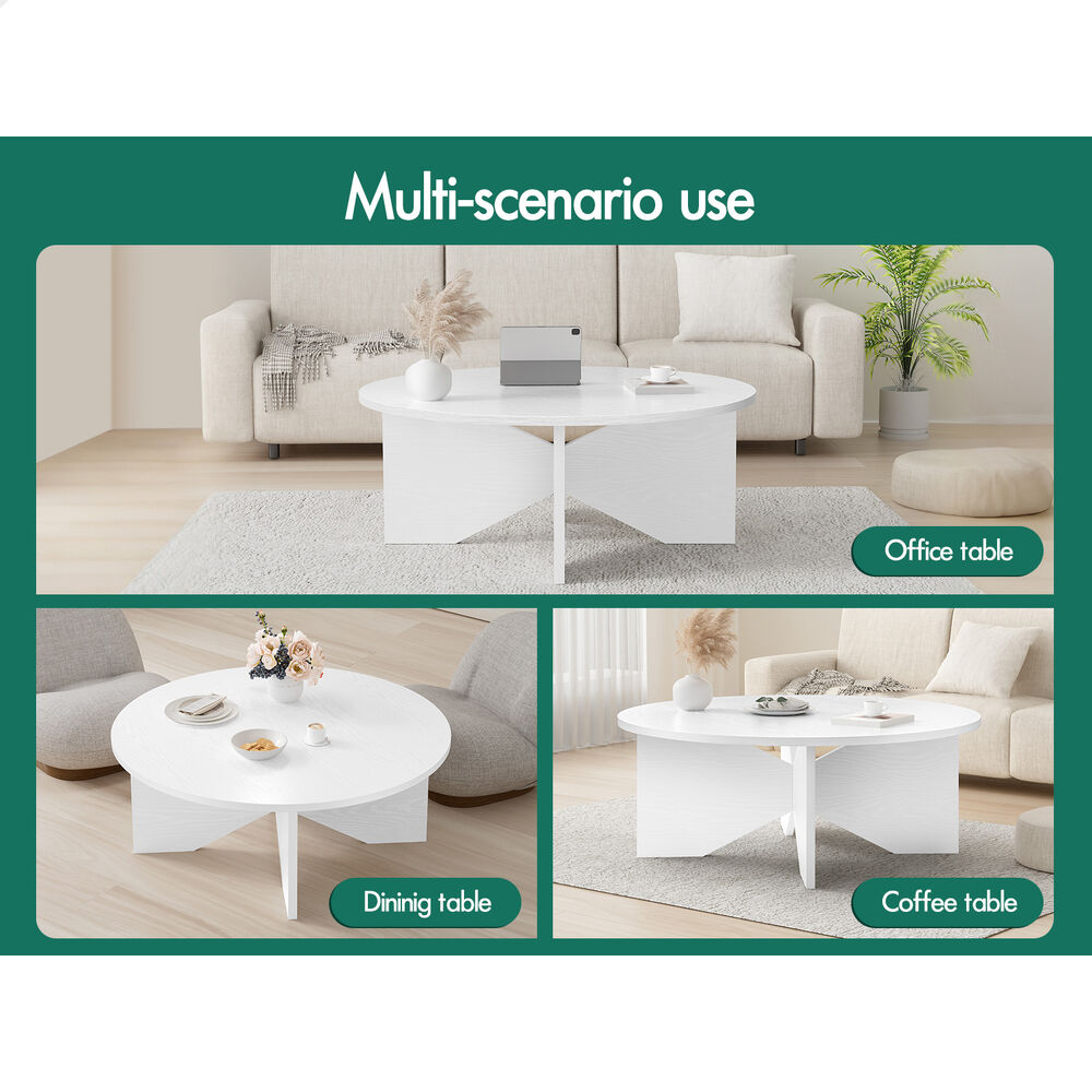 ALFORDSON Coffee Table Modern Round Table X-shape Wooden Legs Living Room White