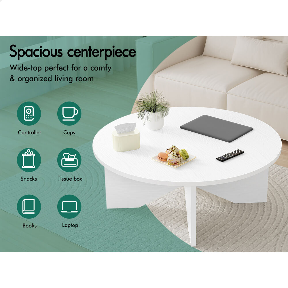 ALFORDSON Coffee Table Modern Round Table X-shape Wooden Legs Living Room White