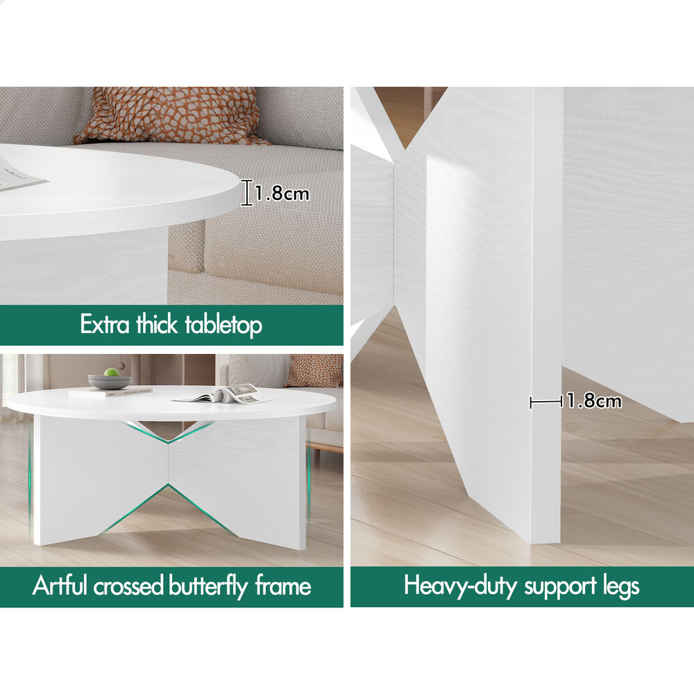ALFORDSON Coffee Table Modern Round Table X-shape Wooden Legs Living Room White
