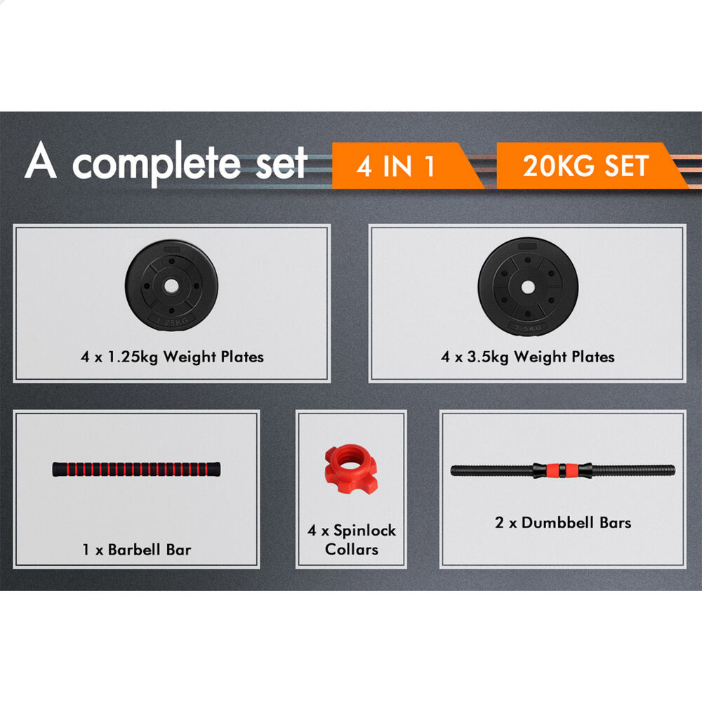20kg BLACK LORD Dumbbell Set 4in1 Adjustable Barbell