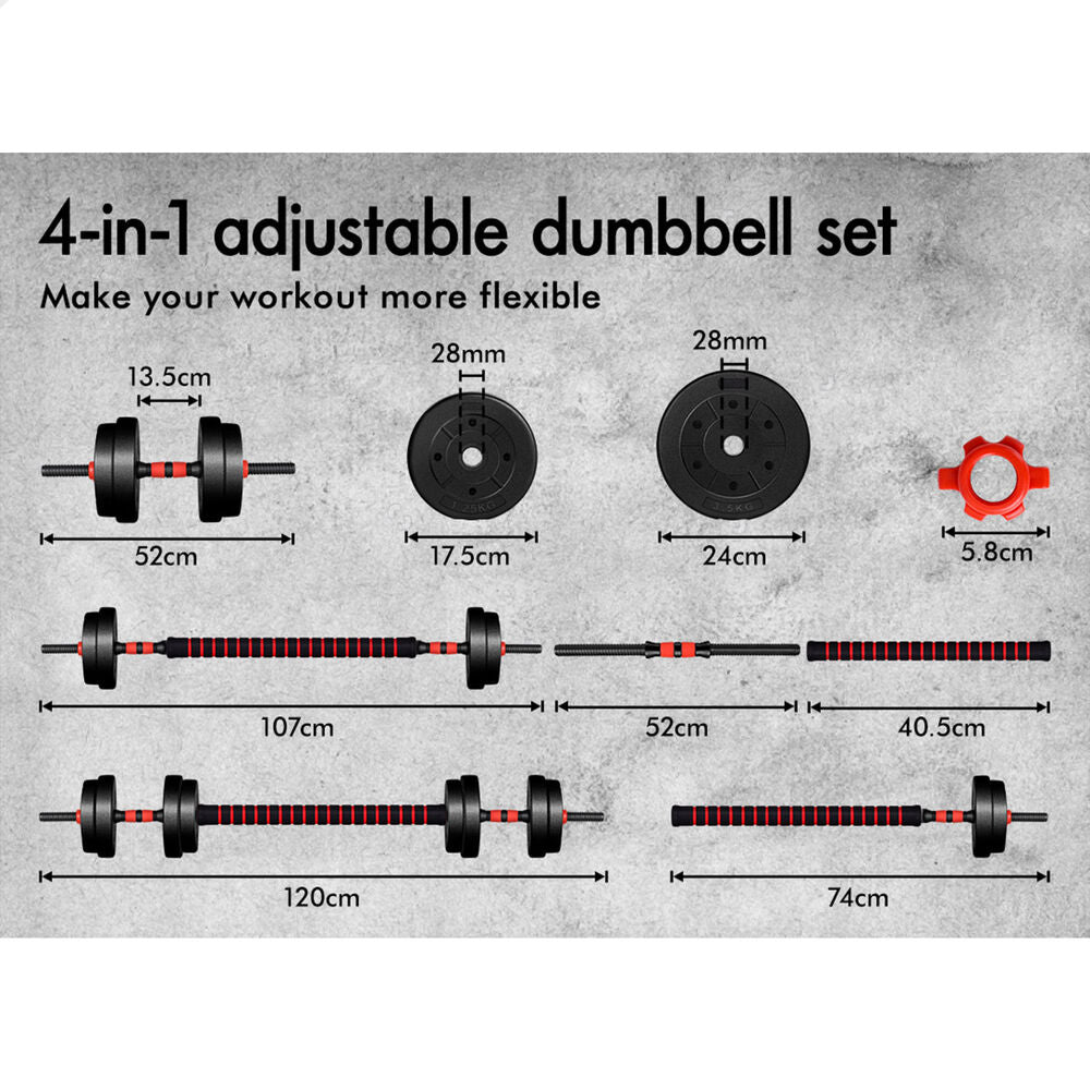 20kg BLACK LORD Dumbbell Set 4in1 Adjustable Barbell