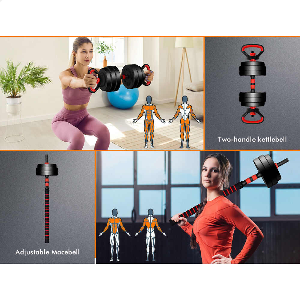 BLACK LORD 20kg Dumbbell Set 7in1 Adjustable Barbell Kettlebell Home Gym Fitness
