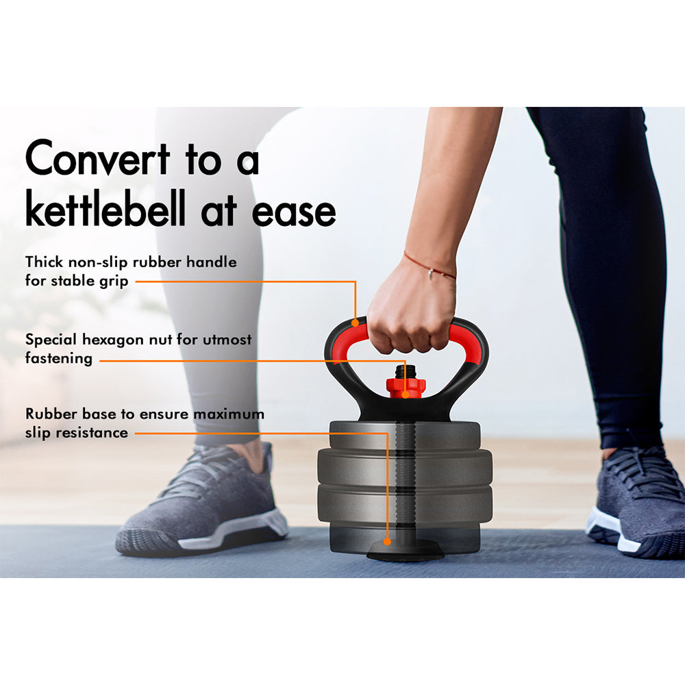 BLACK LORD 20kg Dumbbell Set 7in1 Adjustable Barbell Kettlebell Home Gym Fitness