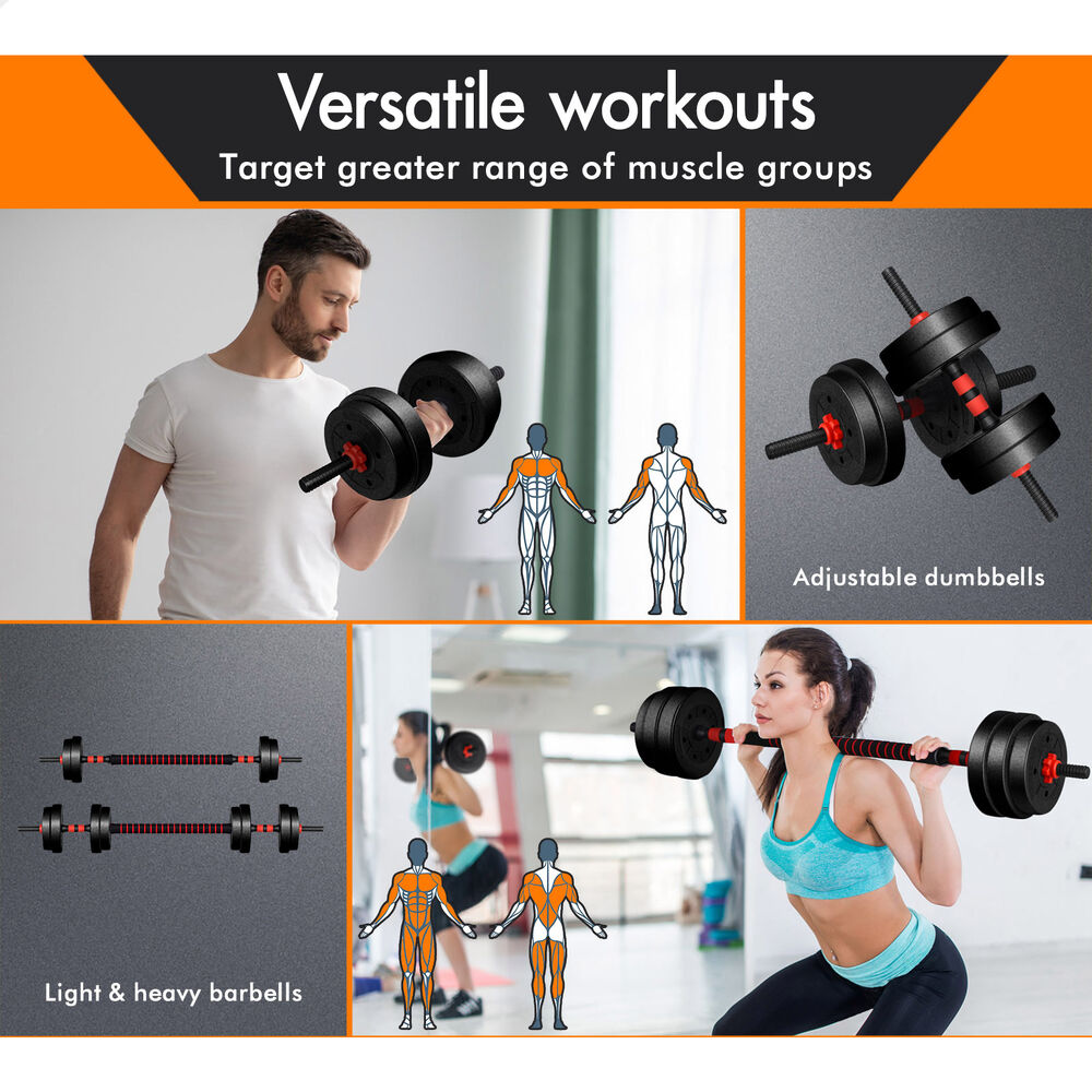 BLACK LORD 20kg Dumbbell Set 7in1 Adjustable Barbell Kettlebell Home Gym Fitness