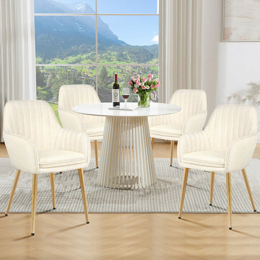 ALFORDSON 4x Dining Chair Accent Armchair Padded Tufted Granular Velvet Beige