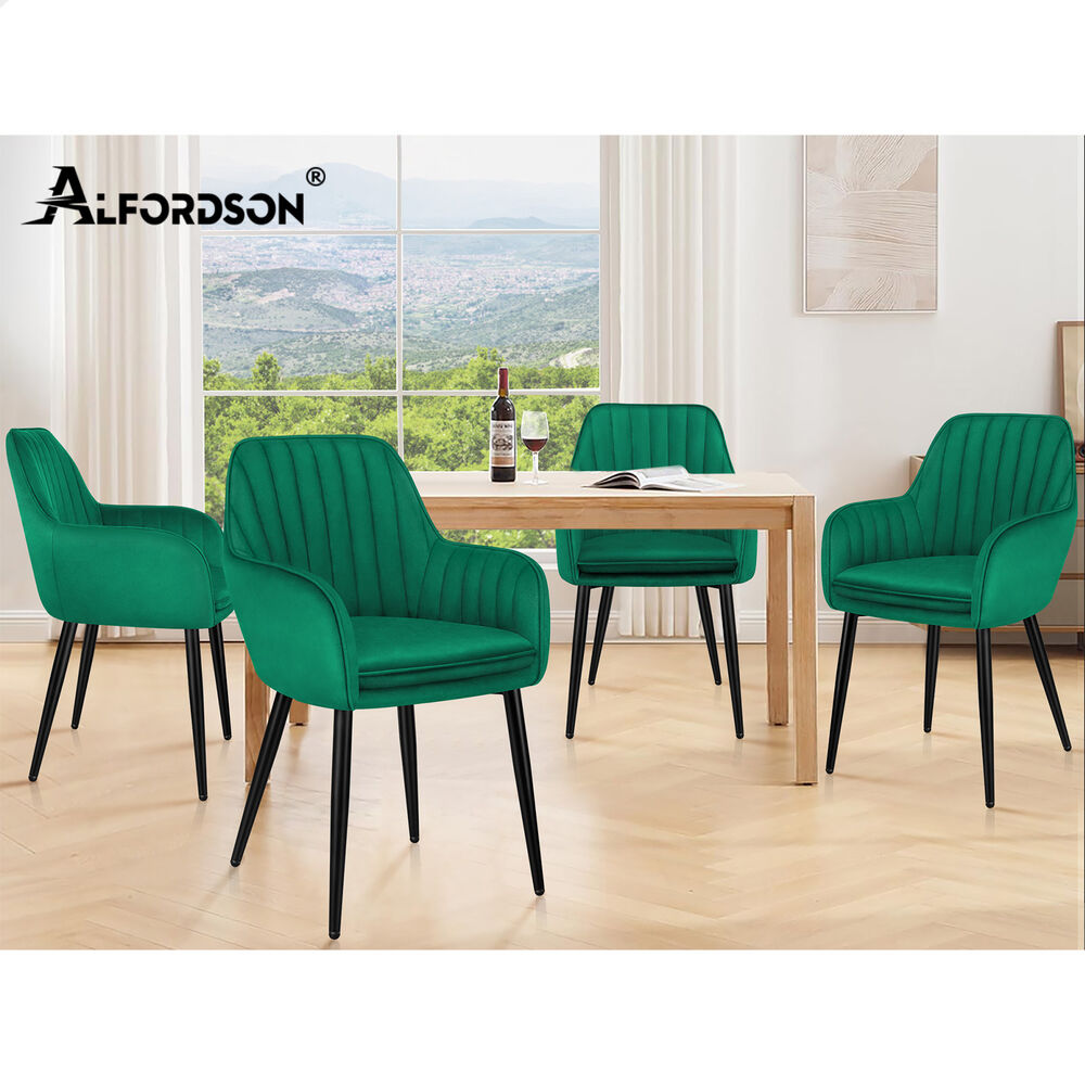 ALFORDSON 4x Dining Chair Armchair Kitchen Lounge Padded Seat Sofa Velvet Green