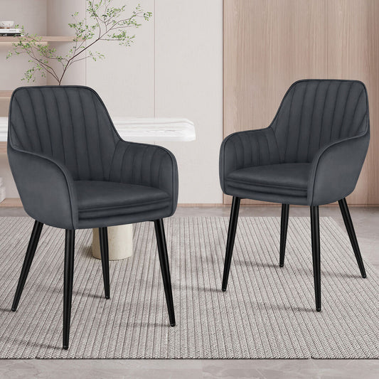 ALFORDSON 2x Dining Chairs Armchair Kitchen Lounge Padded Seat Sofa Velvet Grey