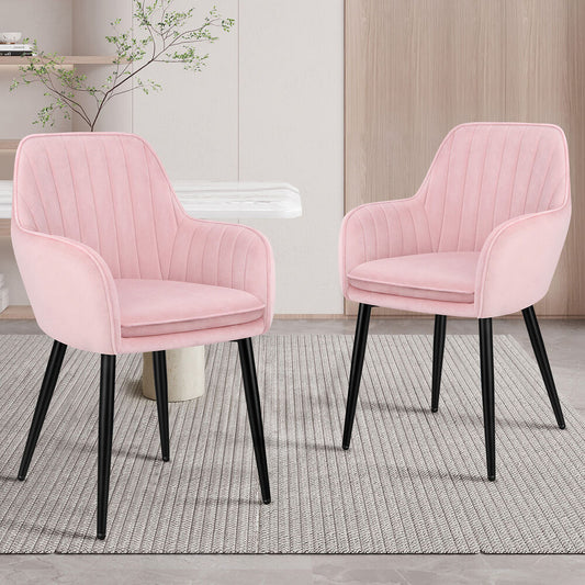 ALFORDSON 2x Dining Chair Armchair Kitchen Cafe Lounge Padded Seat Velvet Pink