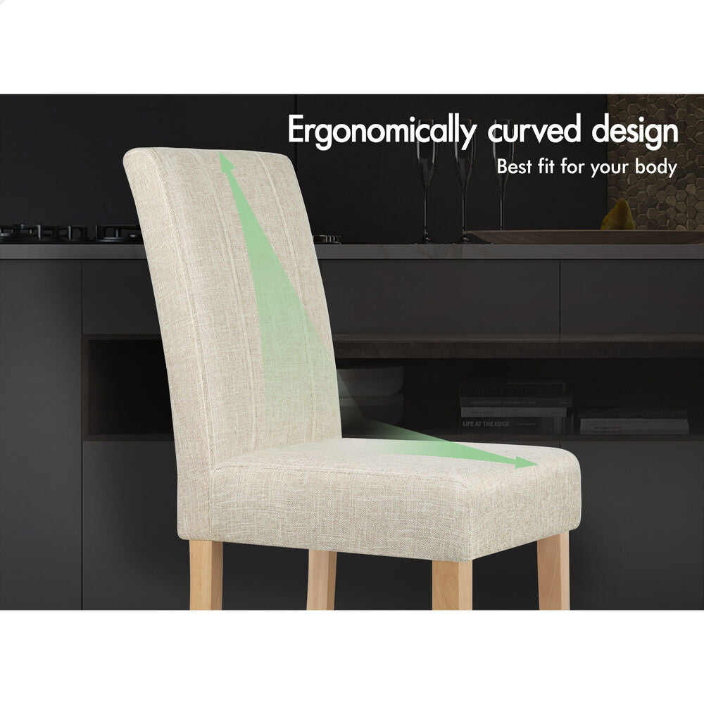 ALFORDSON 2x Dining Chairs Cafe Kitchen Chair Retro High-Back Wood Fabric Beige