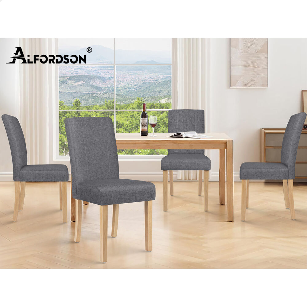 ALFORDSON 2x Dining Chair Cafe Kitchen Lounge Padded High-Back Wood Fabric Grey