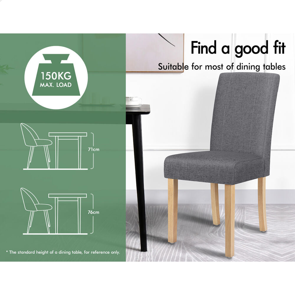 ALFORDSON 2x Dining Chair Cafe Kitchen Lounge Padded High-Back Wood Fabric Grey