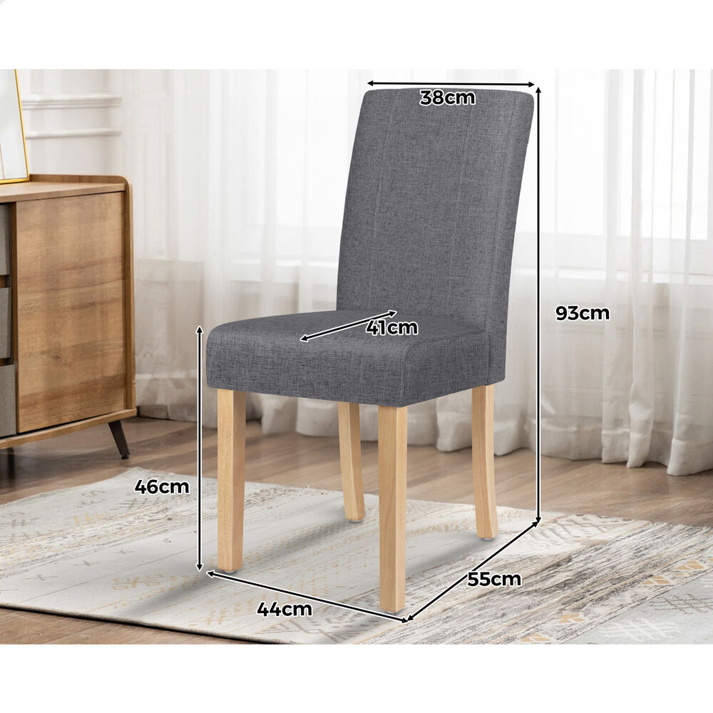 ALFORDSON 2x Dining Chair Cafe Kitchen Lounge Padded High-Back Wood Fabric Grey