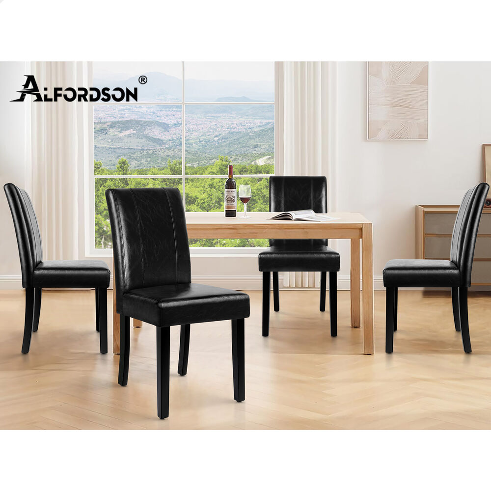 ALFORDSON 2x Dining Chairs Cafe Kitchen High-Back Chair Glossy PU Leather Black