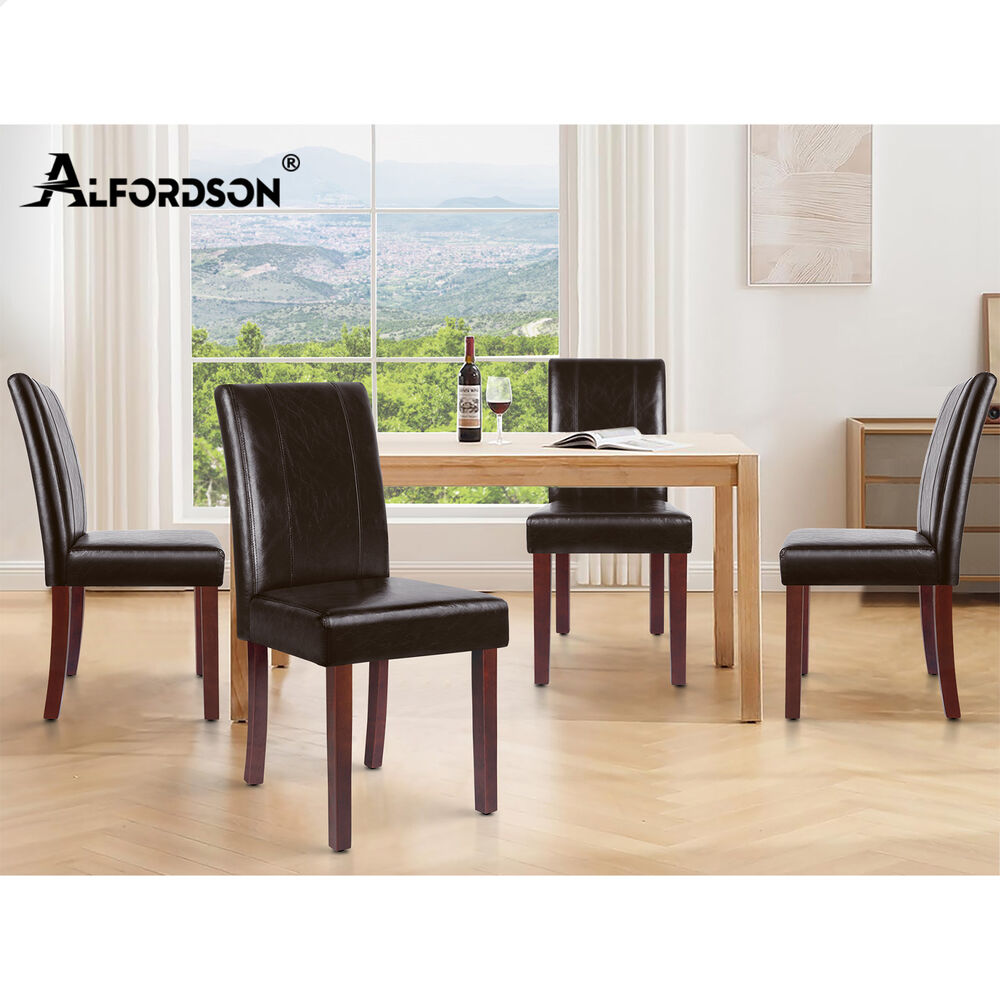 ALFORDSON 4x Dining Chairs Cafe Kitchen High-Back Chair Glossy PU Leather Brown