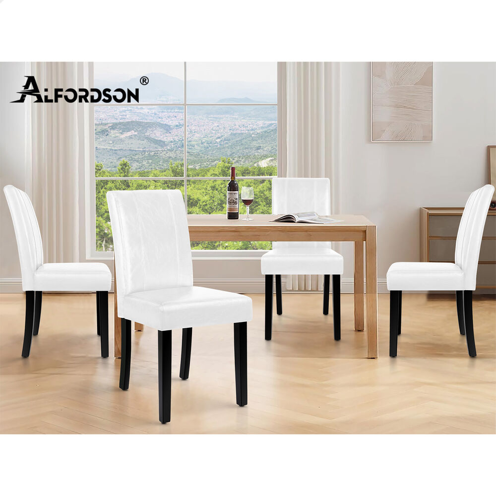 ALFORDSON 2x Dining Chairs Cafe Kitchen High-Back Chair Glossy PU Leather White