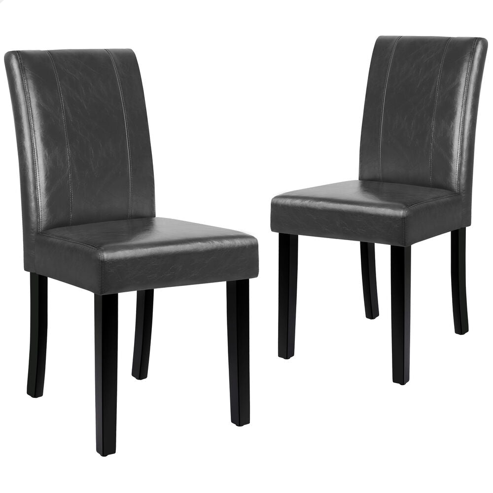 ALFORDSON 2x Dining Chairs Cafe Kitchen Chair High-Back Wooden PU Leather Grey