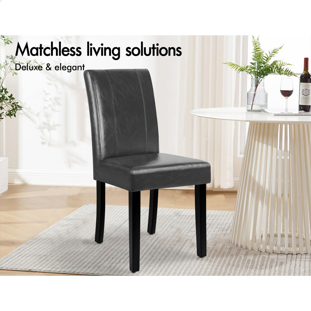 ALFORDSON 2x Dining Chairs Cafe Kitchen Chair High-Back Wooden PU Leather Grey