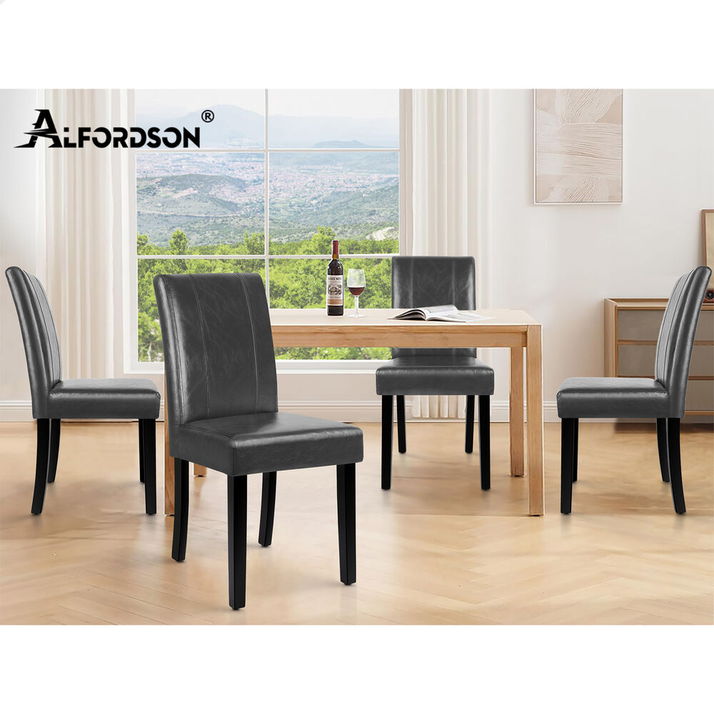ALFORDSON 2x Dining Chairs Cafe Kitchen Chair High-Back Wooden PU Leather Grey