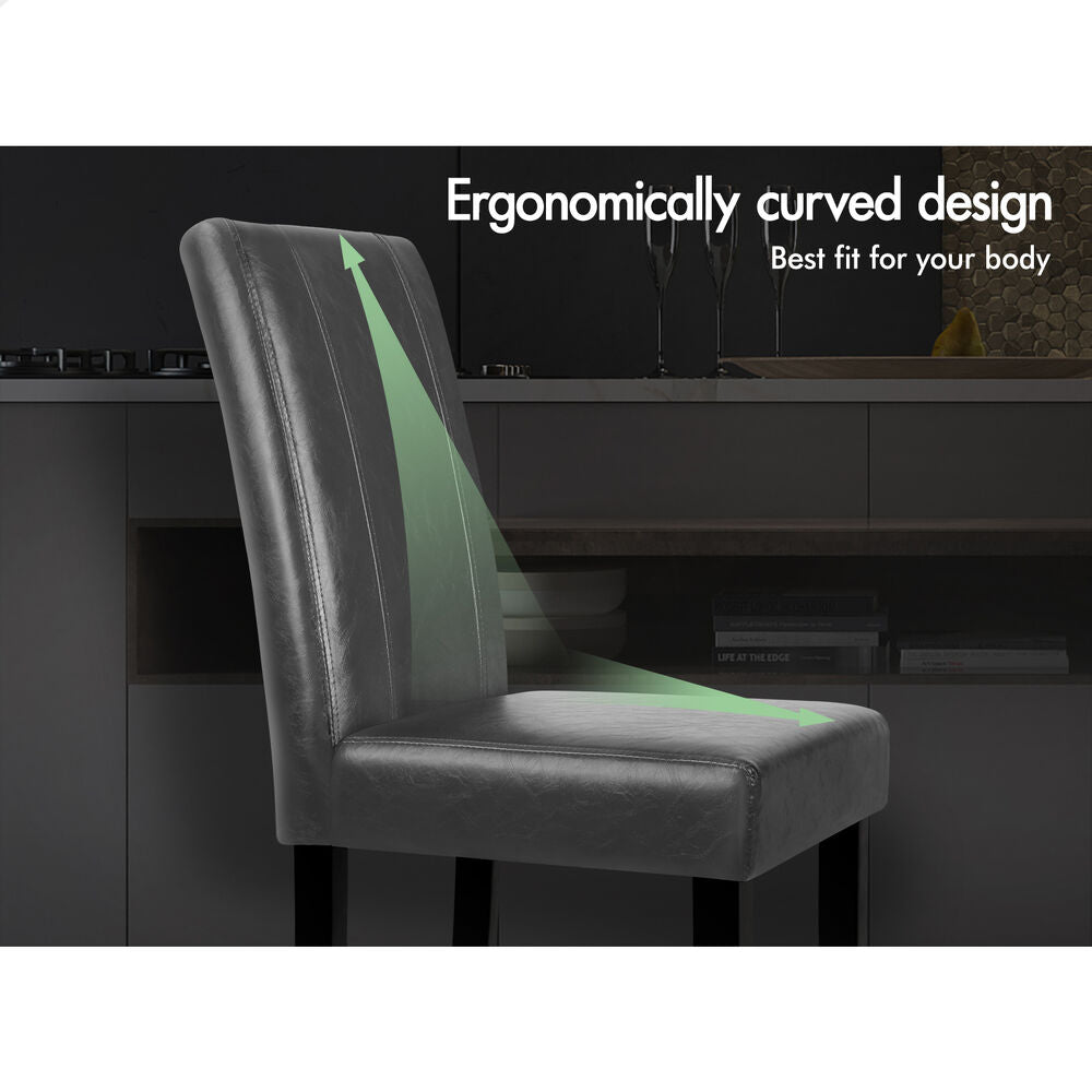 ALFORDSON 2x Dining Chairs Cafe Kitchen Chair High-Back Wooden PU Leather Grey