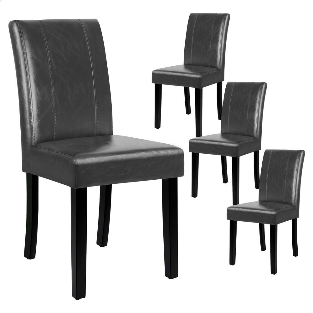 ALFORDSON 4x Dining Chairs Cafe Kitchen Chair High-Back Wooden PU Leather Grey