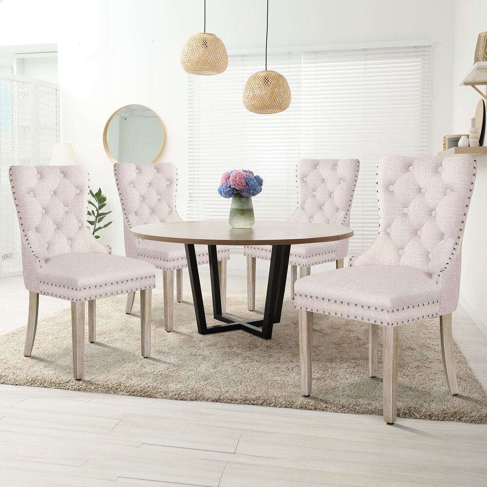 ALFORDSON 4x Dining Chairs Kitchen Lounge Padded Diamond Tufted Fabric Beige