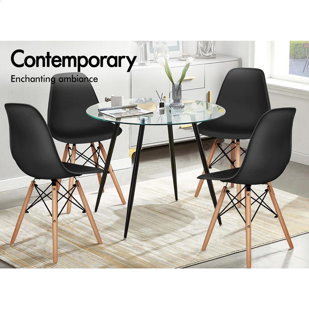 ALFORDSON 4x Dining Chairs Retro Solid Wood Steel Black