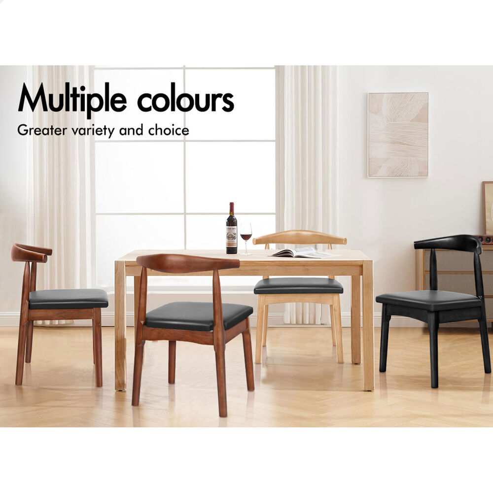 ALFORDSON 2x Dining Chair Kitchen Lounge Cafe Retro Wood PU Leather Seat Black
