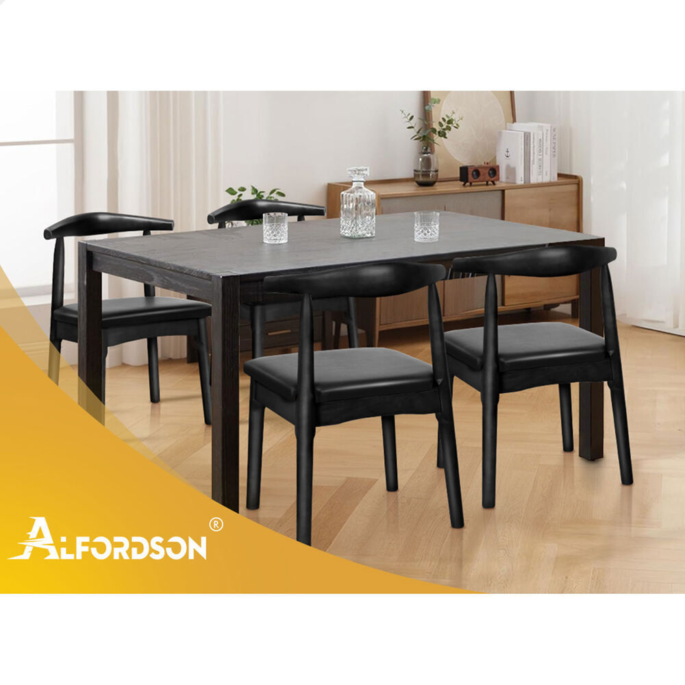 ALFORDSON 2x Dining Chair Kitchen Lounge Cafe Retro Wood PU Leather Seat Black