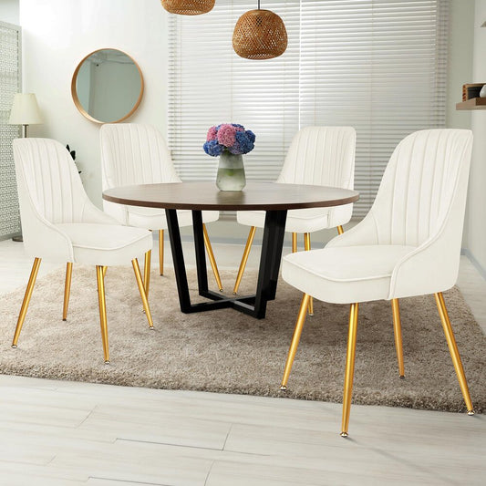 ALFORDSON 4x Dining Chairs Kitchen Accent Lounge Padded Tufted Seat Velvet Beige
