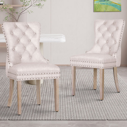 ALFORDSON 2x Dining Chair Kitchen Lounge Retro Button Tufted Wooden Fabric Beige
