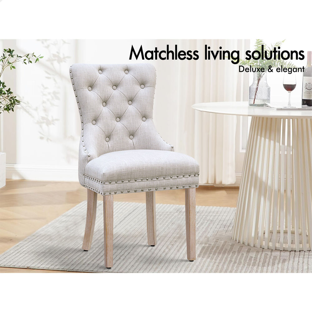 ALFORDSON 2x Dining Chair Kitchen Lounge Retro Button Tufted Wooden Fabric Beige