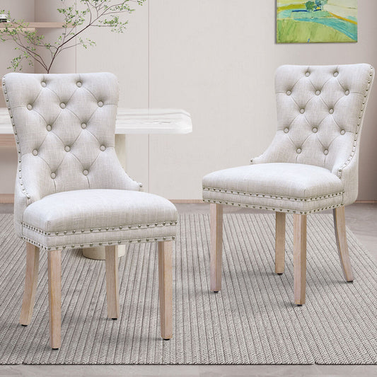 ALFORDSON 2x Dining Chair Kitchen Lounge Retro Button Tufted Wooden Fabric Beige