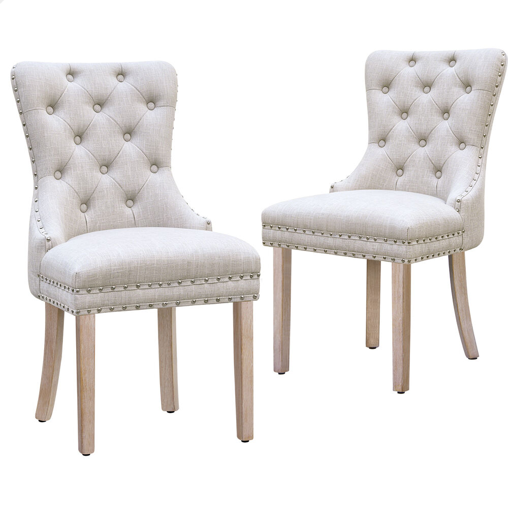 ALFORDSON 2x Dining Chair Kitchen Lounge Retro Button Tufted Wooden Fabric Beige