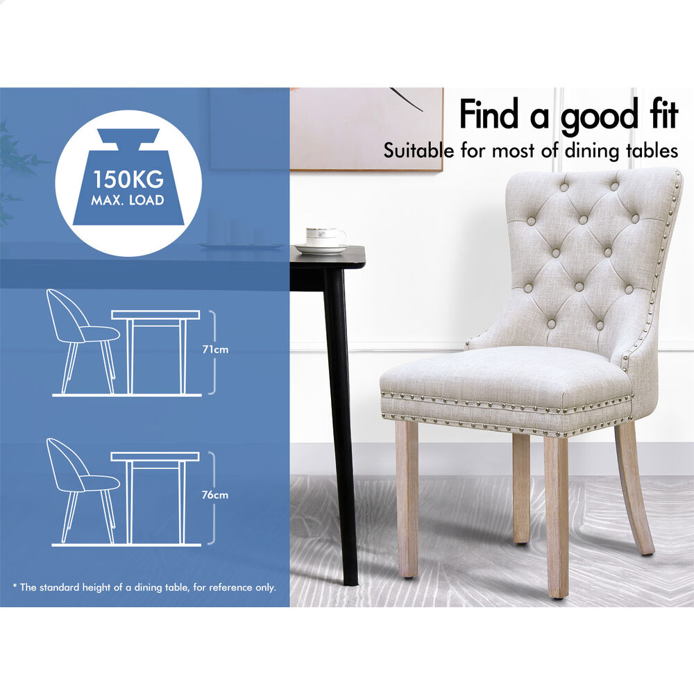 ALFORDSON 2x Dining Chair Kitchen Lounge Retro Button Tufted Wooden Fabric Beige