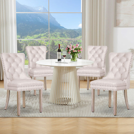 ALFORDSON 4x Dining Chair Kitchen Lounge Retro Button Tufted Wooden Fabric Beige