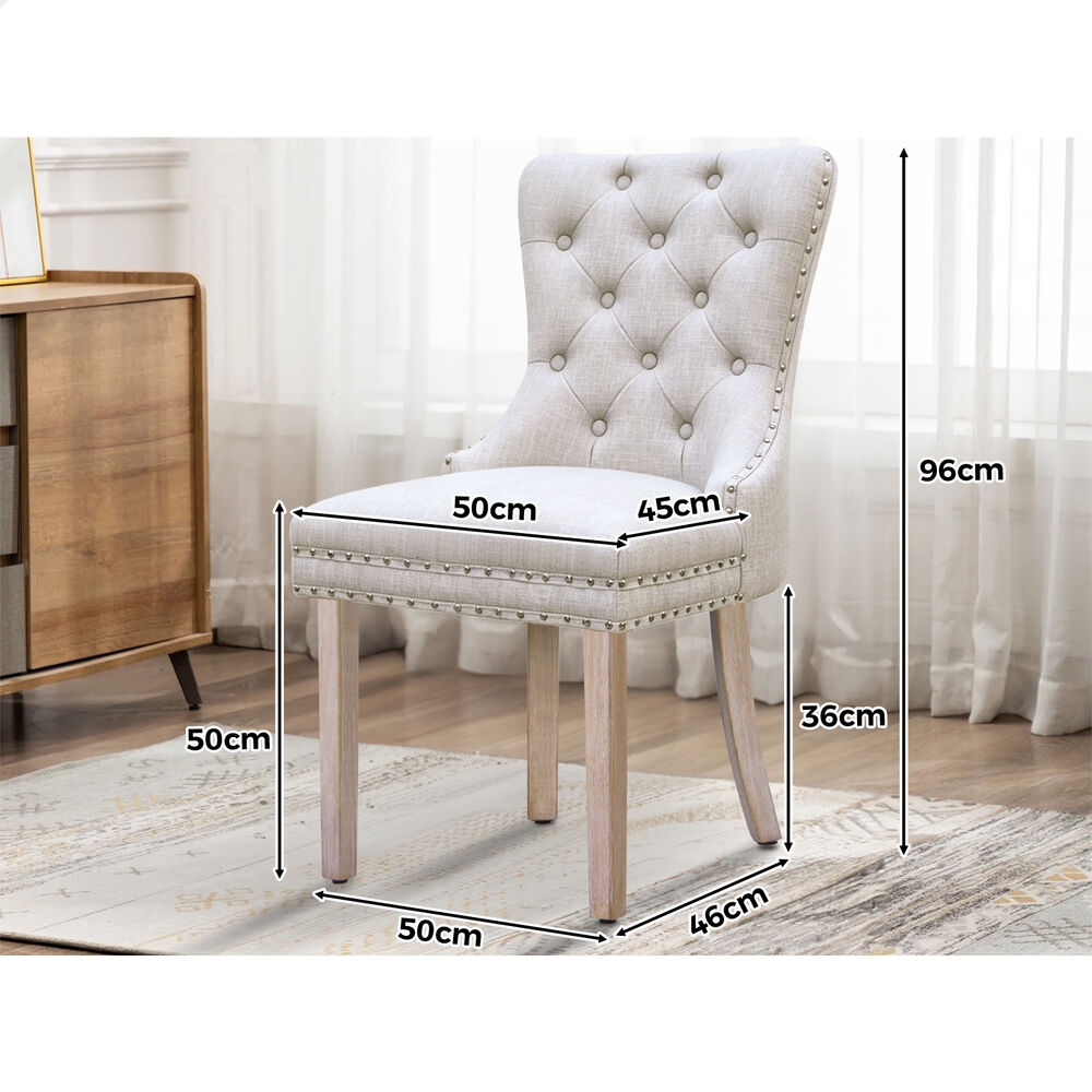 ALFORDSON 4x Dining Chair Kitchen Lounge Retro Button Tufted Wooden Fabric Beige