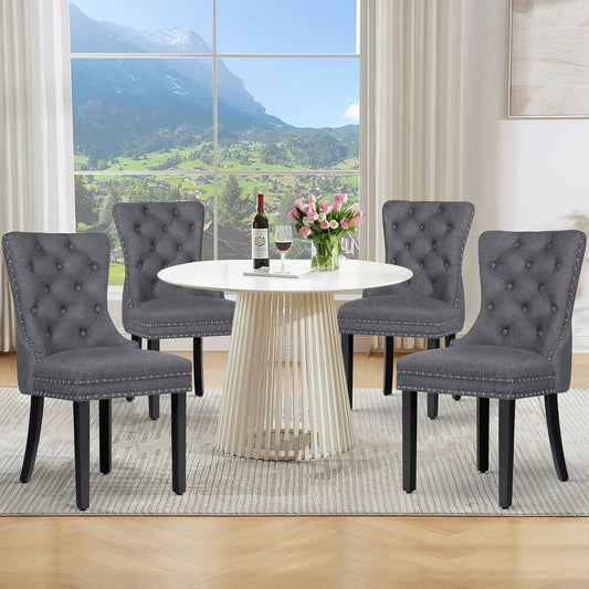 ALFORDSON 4x Dining Chair Kitchen Lounge Retro Button Tufted Wooden Fabric Grey