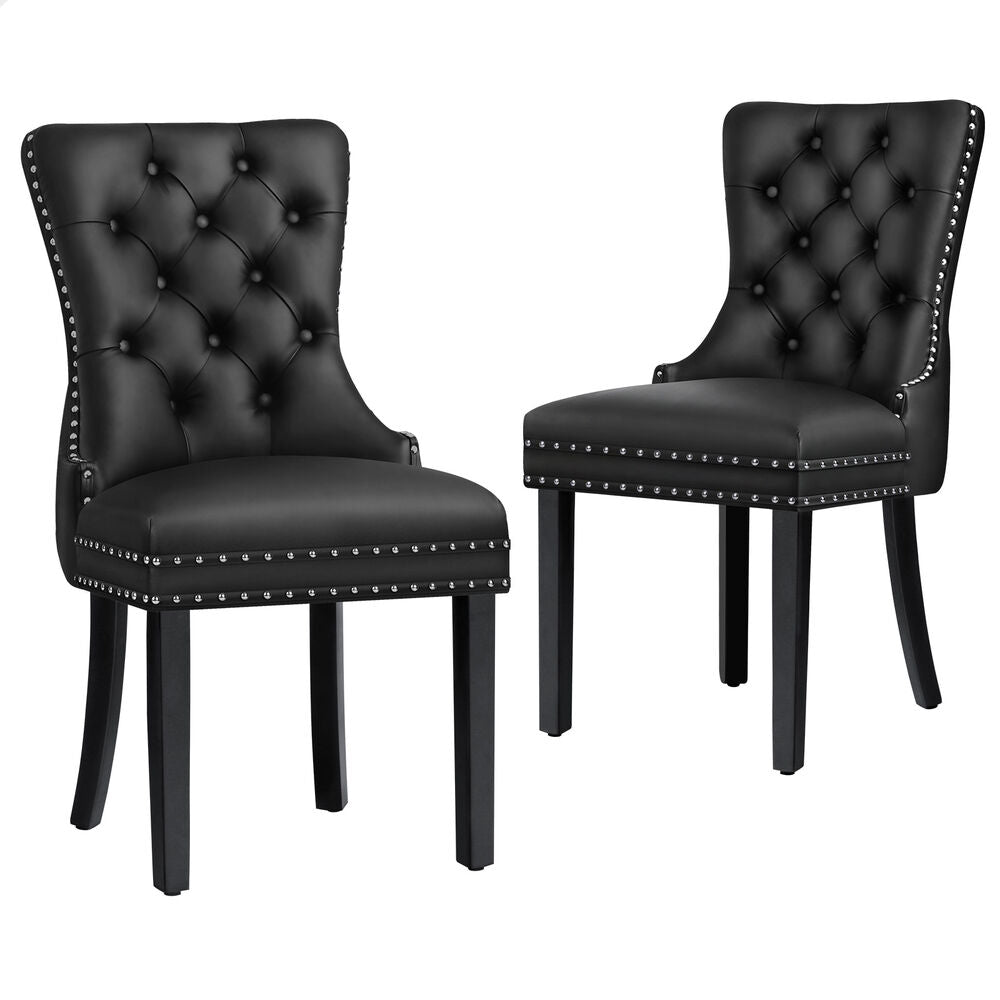 ALFORDSON 2x Dining Chairs Kitchen Lounge Retro Button Tufted PU Leather Black