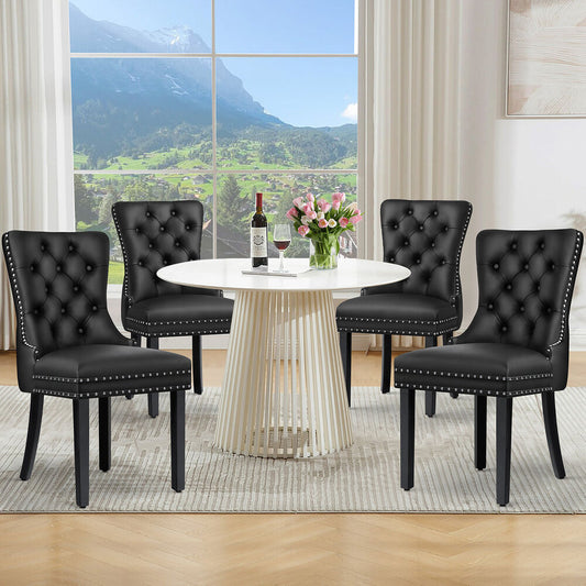 ALFORDSON 4x Dining Chairs Kitchen Lounge Retro Button Tufted PU Leather Black